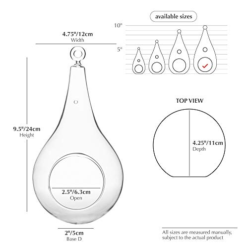 WGVI WGV Glass Hanging Plant Terrarium, Width 4.75", Height 9.5", Teardrop Pear DIY Air Succulent Planter Clear Tea Light Votive Candle Holder, Wedding Event Office Home Outdoor Decor, 1 Piece - size: Pear