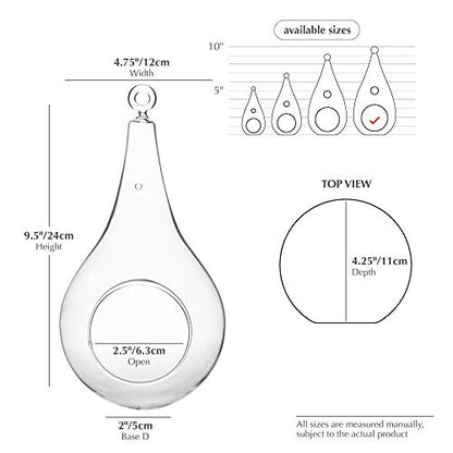 WGVI WGV Glass Hanging Plant Terrarium, Width 4.75", Height 9.5", Teardrop Pear DIY Air Succulent Planter Clear Tea Light Votive Candle Holder, Wedding Event Office Home Outdoor Decor, 1 Piece - size: Pear