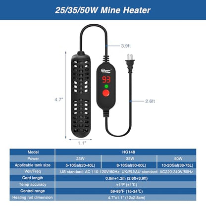 hygger 25W Small Aquarium Heater, Betta Fish Tank Heater with Adjustable Temperature External Controller and Over-Temperature Protection, for 5-10 Gallons Freshwater & Saltwater Fish Tank Turtle Tank - size: 25W