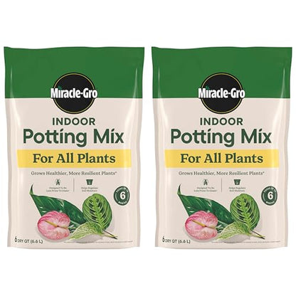 Miracle-Gro Indoor Potting Mix for All Plants, 6 qt., 2-Pack | Use with Houseplants and More, Feeds for up to 6 Months - size: 6 qt (2-Pack), style: 6 QT