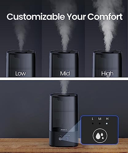 ROSEKM 4.5L Humidifiers for Bedroom, Humidifiers for Home Large Room, Cool Mist Humidfiers for Baby and Plant with Timer, Adjustable Mist Level, 360° Nozzle, Auto Shut-Off, Black - size: 4.5L
