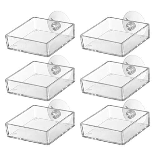 GANAZONO 6pcs Reptiles Food Dishes Feeder Bowls Square Dishes Trays Fish Tank Suction Cups Shrimp Feeder Aquarium Accessories