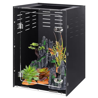 16x16x24 PVC Reptile Enclosure for Crested Reptile, Front Opening Tank | Front-opening acrylic door, full metal screen top, side vents, upgraded lock, insulated tropical habitat for adult geckos - size: 16"16"24"