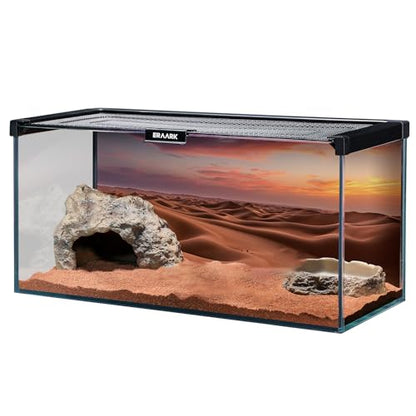 ERAARK Reptile Terrarium 4.5 Gallon Glass Reptile Tank 16"x7.8"x7" with Top Screen Ventilation,Hide Cave,Water Bowl for Bearded Dragon,Lizard,Spider,Hamster,Hermit Crab, Turtle Tortoise