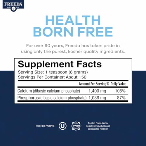 Freeda Calcium Phosphate Powder Mineral Supplement - 32 oz | Kosher Calcium and Phosphorus Powder Supplement to Support Bone Strength & Joint Health for Men, Women, Dogs, and Cats - size: 2 Punds (Pack of 1)