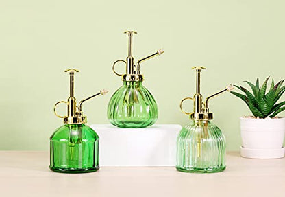 Glass Plant Mister Spray Bottle, 6.5" Green Glass Water Spray Bottle with Gold Top Pump Small Watering Can, Small Plant Sprayer Mister for Indoor Outdoor House, Green+Gold (Green+Gold C) - style: Green+Gold C