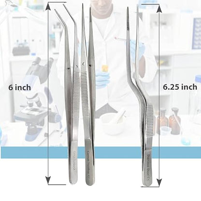Lab Tweezers High Precision Forceps, 6" (15.2 cm), Fine Strong Point tweezers, Stainless Steel (6" Set of 3pcs) - size: 6" Set of 3pcs