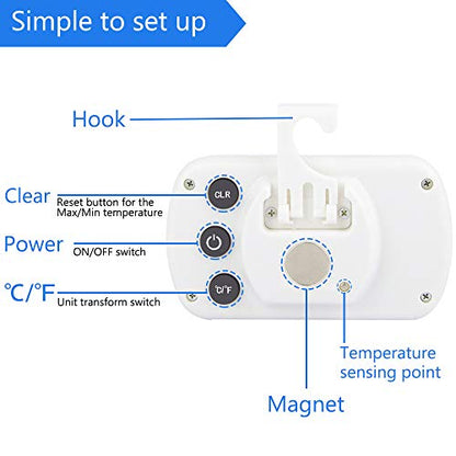 4 Pack Digital Refrigerator Thermometer Fridge Freezer Room Thermometer Waterproof Large LCD Display Max/Min Record Function, White