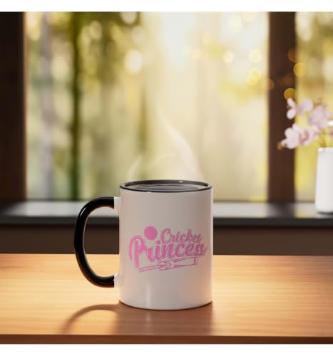 Cricket Princess Ball Sport Hobby Team Ceramic Mug, Black/White, 11oz - color: Black/White, size: 11 Ounces