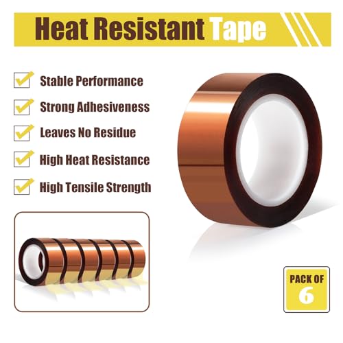 MEBMIK 6 Rolls 20mm x16m(52FT) Heat Tape High Temperature Heat Resistant Tape Heat Transfer Tape for Heat Sublimation Press Vinyl,No Residue