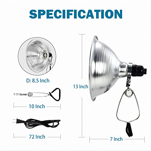 EP Clamp Lamp Light with Detachable 8.5 Inch Aluminum Reflector, 150 Watt E26 Socket (No Bulb Included), 6 Foot 18/2 SPT-2 Cord Cord, 2 Pack - size: 6