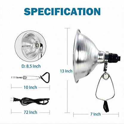 EP Clamp Lamp Light with Detachable 8.5 Inch Aluminum Reflector, 150 Watt E26 Socket (No Bulb Included), 6 Foot 18/2 SPT-2 Cord Cord, 2 Pack - size: 6