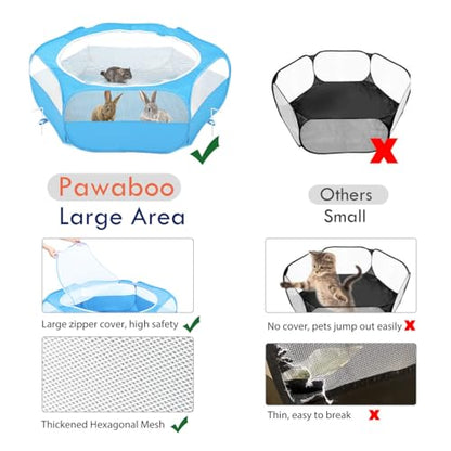 Pawaboo Small Animal Playpen with Zippered Cover,Light Blue | Portable pop-up pet tent for supervised rabbits, guinea pigs, chicks and kittens; water-resistant bottom and 3 metal rods - color: C-Light Blue