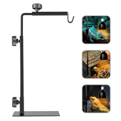 Reptile Heat Lamp Stand, Adjustable 16"- 31" H, Sturdy Metal Light Holder | Holds Dual Lampshades, Widely Compatible for Bearded Dragons, Turtles, Snakes & Terrariums (10-120 gal) - size: Large (Pack of 1)