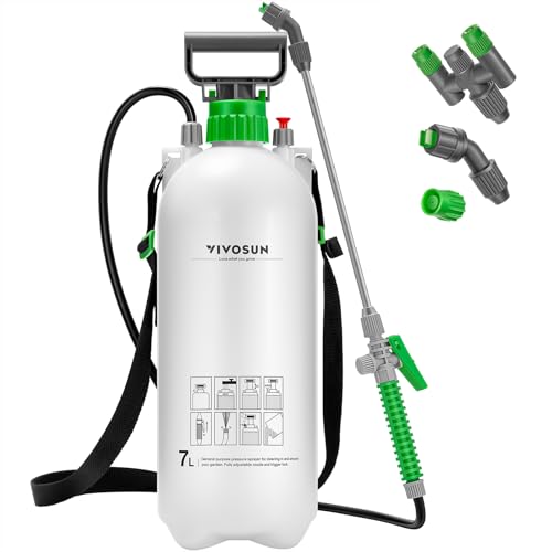 VIVOSUN 1.8 Gal/7L Pump Sprayer, Garden Water Sprayer | for Plants, Weeds & Lawn Care, with 3 Nozzles, 50'' Long Hose & Pressure Relief Valve - size: 1.8 gal