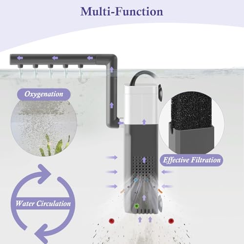 3W Mini Fish Tank Filter, 48GPH Quiet Aquarium Internal Filter 3-in-1 Submersible Fish Tank Filter Pump for 1-6Gal Betta/Fry/Shrimp Tanks - style: 3W(1-6gal)