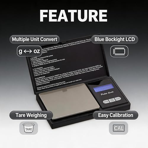 Digital Scale 500g x 0.01g, Milligram Scale for Espresso, Jewelry & Coffee, Fast & Accurate Mini Scale with Tare, LCD Display, Batteries Included, Portable Pocket Food Scale