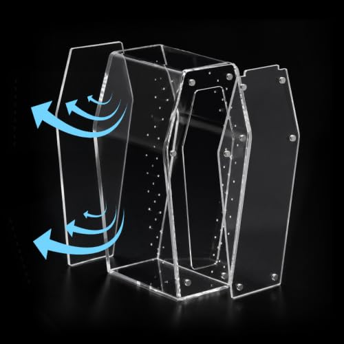 Installation-Free Acrylic Coffin Jumping Spider Enclosure - Gothic Terrarium Habitat with Magnetic Lid, Micro Reptile Breeding Box for Slings, Mantis, Isopods and Small Insects - color: transparent