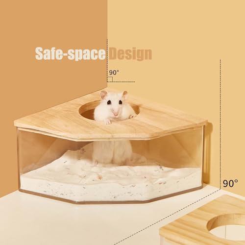 Transparent Hamster Sand Bath Box for Hamster Cage Accessories, Digging Sand Container with Climbing Ladder, Large Sandbox for Hamsters Dust Bath and Play Sand (M, Rectangle) - size: M