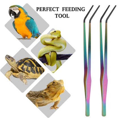OLIISS Reptile Feeding Tongs with Rubber Tip - 15" Extra Long Tweezers for Aquariums & Crafts - Stainless Steel Feeder Tools for Bearded Dragons & Lizards - Terrarium Tank Supplies - 2 Pack - size: 15 Inch