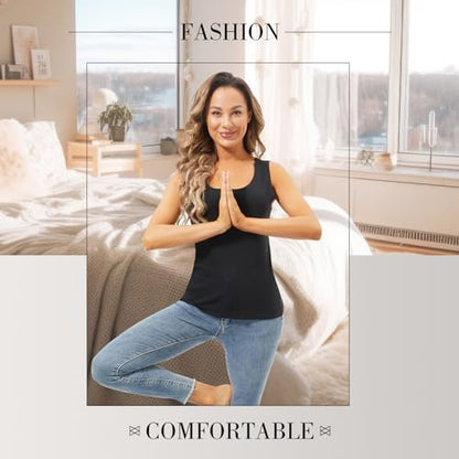 Toulite 4 Pcs Thermal Tank Tops Women Underwear Tops Sleeveless Undershirt for Women Cotton Camisole Warm Base Layer - color: Black, size: Medium