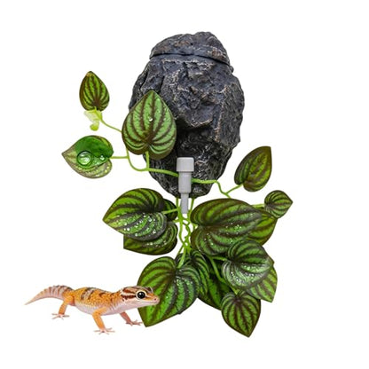 Reptile Water Dish with Dripper, Adjustable Wall-Mounted Water Bowl for Terrarium Humidity Control - Natural Rock Decor Feeding & Watering Dish for Gecko, Lizard, Snake, Frog & Small Reptiles