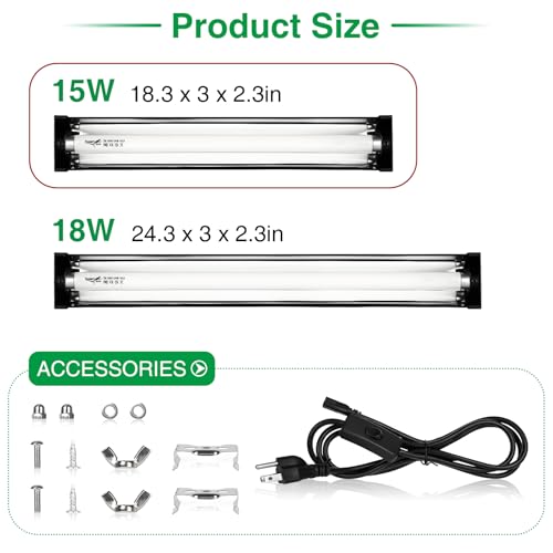 T8 UVB Reptile Light Fixture HO UVB Bulb Lighting Combo Kit 15W Reptile Light Bar Terrarium Hood 10.0 UVB Light Bulb Fluorescent Tube UVA UVB Desert Lamp for Bearded Dragon Tropical and Deserts - size: 15W-18.3IN