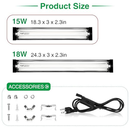 T8 UVB Reptile Light Fixture HO UVB Bulb Lighting Combo Kit 15W Reptile Light Bar Terrarium Hood 10.0 UVB Light Bulb Fluorescent Tube UVA UVB Desert Lamp for Bearded Dragon Tropical and Deserts - size: 15W-18.3IN