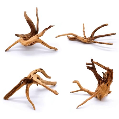 kathson 4Pcs Aquarium Driftwood, 4"-7" Small Natural Wood Driftwood Tree Fish Tank Decoration Assorted Branches Ornament for Fish, Shrimp, Aquatic Animals Play