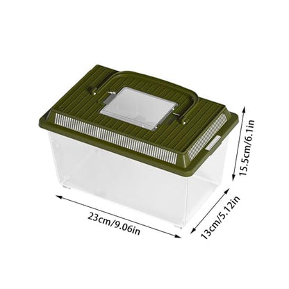 Transparent Reptile Feeding Box 360°, Standard Faunarium with Handle, Reptile Tank Transport & Portable Habitat Feeding Boxes, Transparent Plastic Pet Houses for Gecko, Frog, Lizard, Tarantula (Black) - color: Black