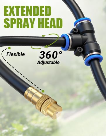 80FT 5/16" Misting Irrigation System for Garden with 30 Adjustable Nozzles | 360° Bendable Copper Nozzles, Quick Connect, Steady Flow, UV-Resistant PE Tubing & Accessories, Garden Beds& Greenhouse - size: 80 FT+30 Nozzles