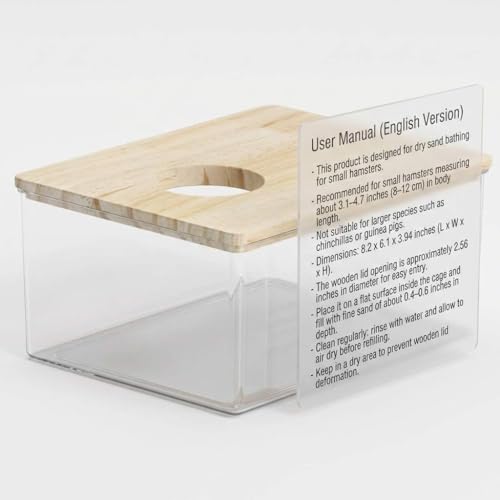 QWORK Hamster Sand Bath Box – Clear Acrylic Habitat Bath with Wooden Lid for Dwarf Hamsters, Digging & Grooming