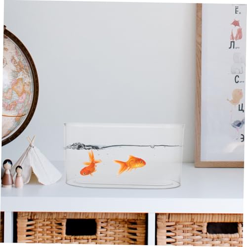 Abaodam Small Oval Transparent Betta Fish Tank Shatterproof Desktop Aquarium for Shrimp Turtle and Reptile Habitat Decorative Container for Office and Home