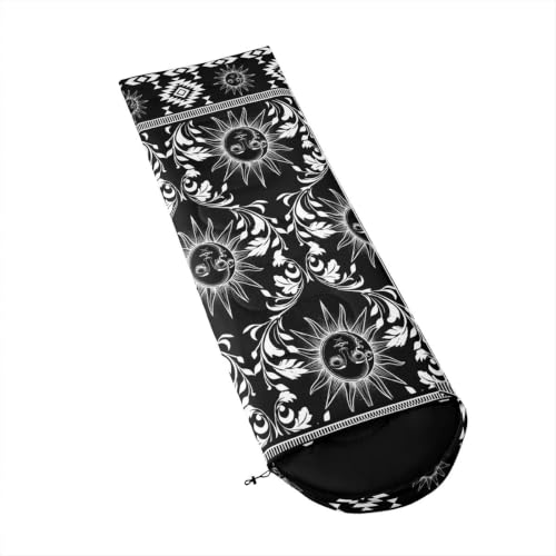 Erosebridal Longhorn Cow Skull Gothic Witchy Damask Sleeping Bag for Kids Camping Blanket for Hiking Travel Hunting Sleep Bag - color: Black and White Sun and Moon