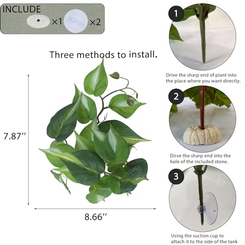 IBWell Fake Reptile Plants for Reptile Terrarium Plants, Reptile Plant Décor, Turtle Tank Plants with Suction Cup