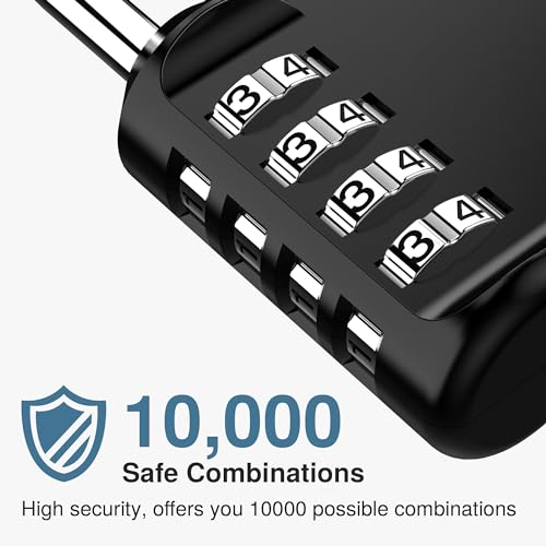 Puroma 1 Pack Combination Lock Locker 4 Digits Combo Padlock Gym Black | For School Gate Fence Toolbox Hasp Storage, Outdoor, Resettable, Weatherproof, Side Window, Crack Cut Resist, Hardened Steel - color: Black