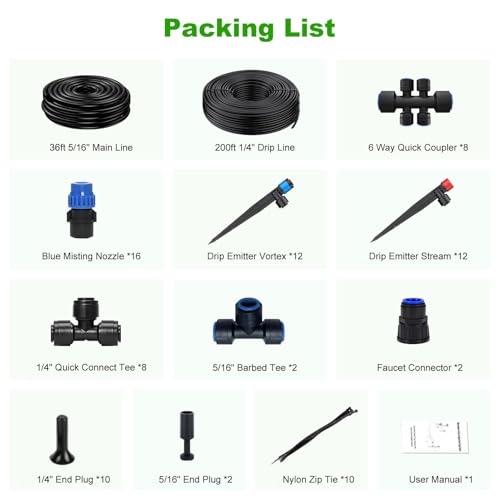 236FT Drip Irrigation System Kit New Quick-Connect, Automatic Garden Watering Misting System for Greenhouse, Yard, Lawn, Plant with 5/16 inch Hose 1/4 inch Distribution Tubing and Accessories - size: 236FT