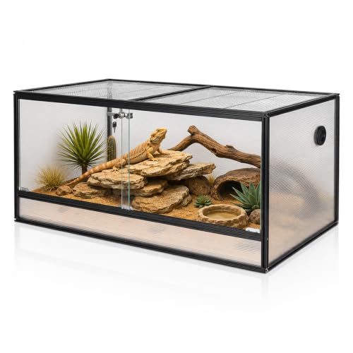 120 Gallon Bearded Dragon Tank, 48x24x24 Reptile Enclosure, Black | 4x2x2 reptile tank, Aluminum Frame, Tempered Glass Sliding Doors, Cable Port - color: Black