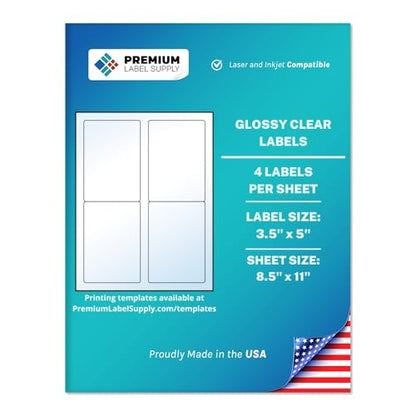 Premium Label Supply Glossy Clear Labels – 3.5" x 5" – Laser/Inkjet Compatible – (4 per Sheet), 1000 Sheets – 4,000 Total Adhesive Labels - size: 4000 Labels