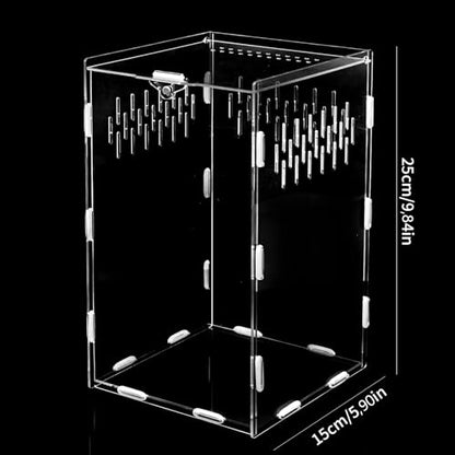 Jumping Spider Enclosure, 10x6x6 Inch Acrylic Reptile Enclosure with Front Door, Large Insect Terrarium Habitat for Jumping Spiders, Praying Mantis, Arboreal Tarantulas - size: 10" x 6" x 6"