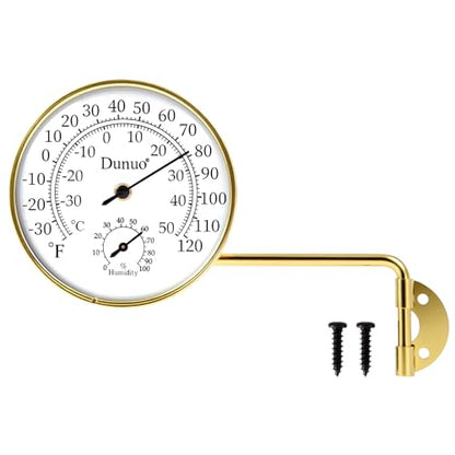 4-Inch Golden Brass Outdoor Thermometer & Humidity Gauge, Analog Dial | Weatherproof Battery-Free Analog Hygrometer, °F/°C Dual Scale, Adjustable Swivel Bracket for Patio, Window & Greenhouse - size: 4inch gloden case+ white dial