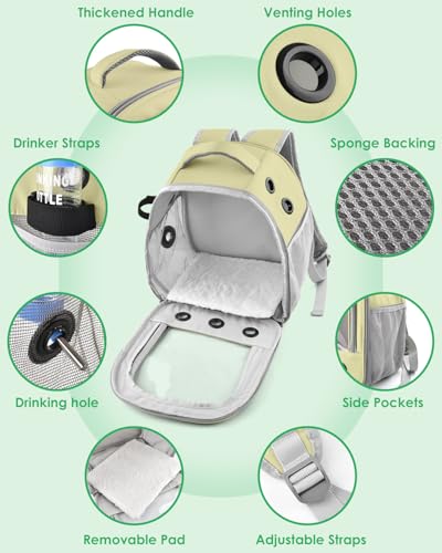 DBNESS Guinea Pig Carrier Backpack, Portable Rabbit Travel Carring Bag for Pet Bunny Chinchilla Bearded Dragon Hamster Parrot Outgoing Pouch Case with Water Bottle Holder & Detachable Pad (Khaki) - color: khaki