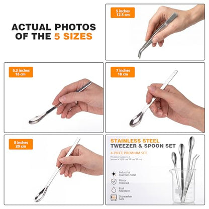 bvya Stainless Steel Medical Spoons Laboratory Sampling Spoon, Lab Utensils and Stainless Steel Tweezer, Pack of 6 - size: 7,9"
