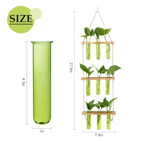 XXXFLOWER Wall Hanging Propagation Station with Wooden Stand Green | 9 Test Tubes Vases Terrarium Kit, Hanging Planters for Indoor Plants, Wall Decor for Living Room Office - size: Green-9 Tube Vase