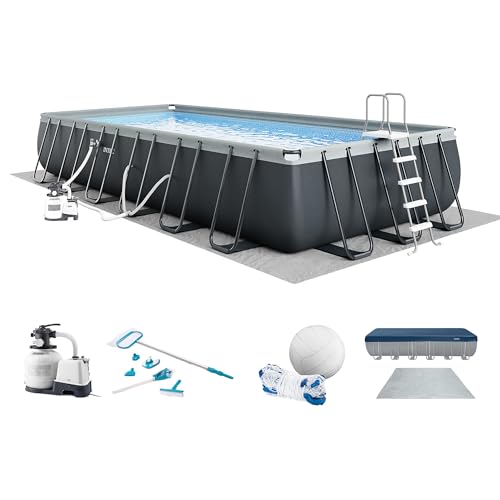 INTEX Ultra XTR 24ft x 12ft x 52in Above Ground Swimming Pool Set w/Pump | 26367EH - 2100 GPH Sand Filter Pump, Saltwater System, Maintenance Kit & Volleyball Game Included - Strong Galvanized Steel - size: 24' x 12', style: Saltwater System