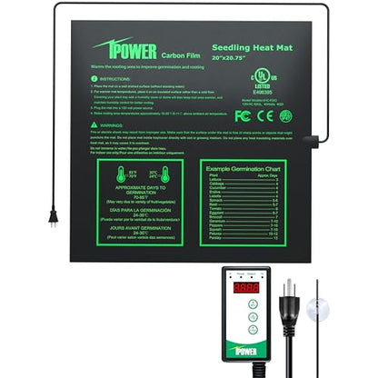 iPower 20"x20.75" Seedling Heat Mat and Digital Thermostat Combo Set, Warm Hydroponic Heating Pad for Germination, Indoor Gardening, Greenhouse - size: 20" x 20.75", style: with Controller