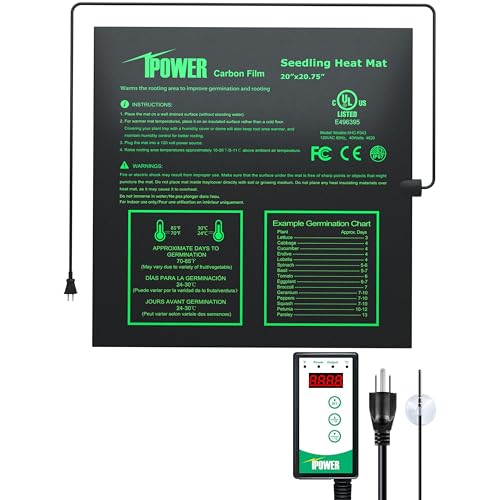 iPower 20"x20.75" Seedling Heat Mat and Digital Thermostat Combo Set, Warm Hydroponic Heating Pad for Germination, Indoor Gardening, Greenhouse - size: 20" x 20.75", style: with Controller