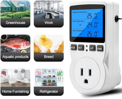 Diymore Digital Thermostat Controller - Plug-in Temperature Controller for RVs, Reptile Terrariums, and Greenhouses (1800W, -40°F to 248°F) - color: Plug in Digital Thermostat