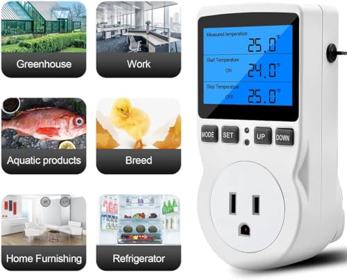 Diymore Digital Thermostat Controller - Plug-in Temperature Controller for RVs, Reptile Terrariums, and Greenhouses (1800W, -40°F to 248°F)