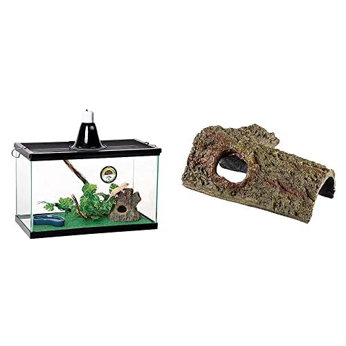 Zilla 10 Gallon Tropical Pet Reptile Starter Habitat Kit with Zilla Bark Bends Terrarium Decor Hideout, Medium Bundle